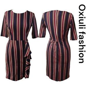 Oxiuli fashion Striped Blue Green Medium Pencil Dress